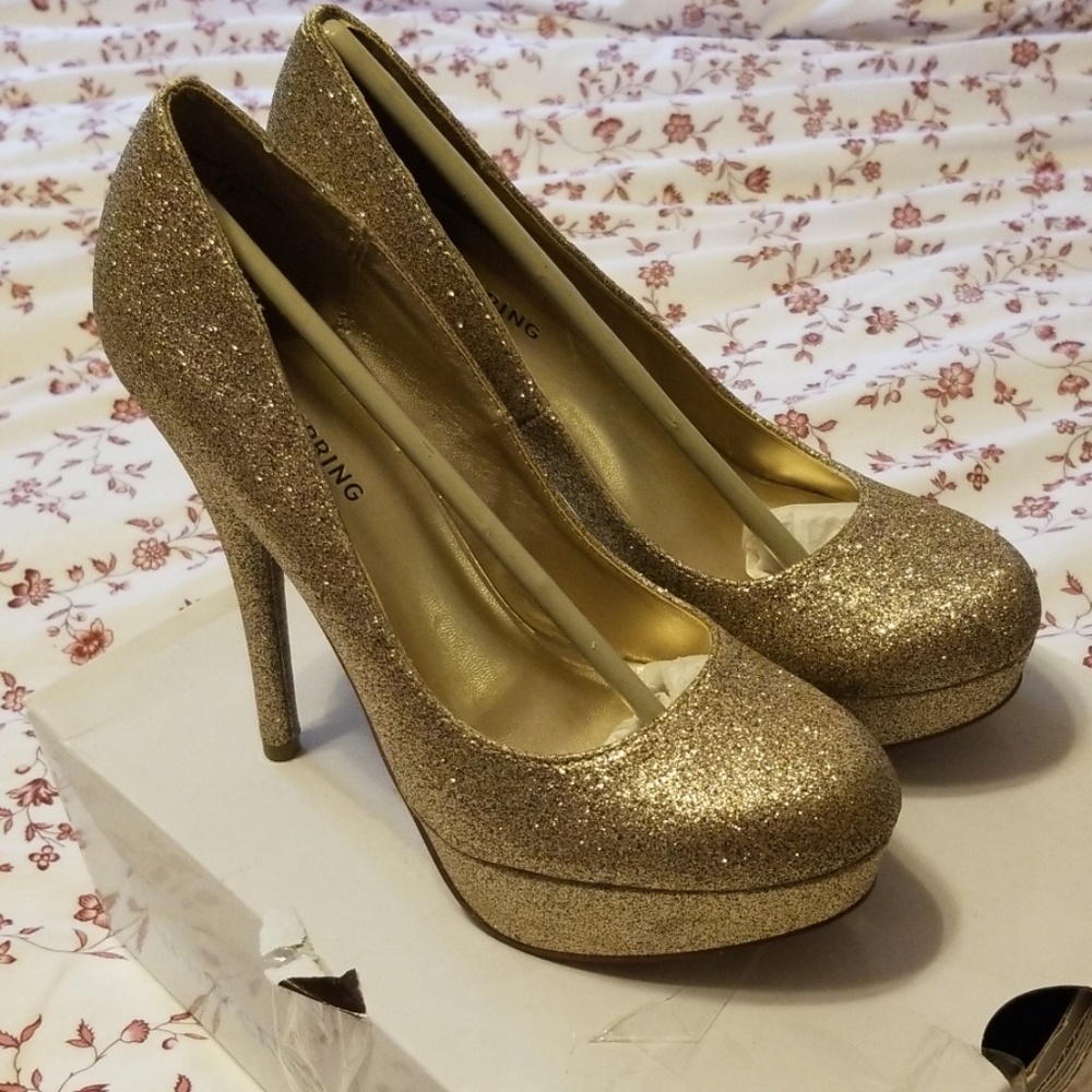 Call is Spring Gold glitter heels